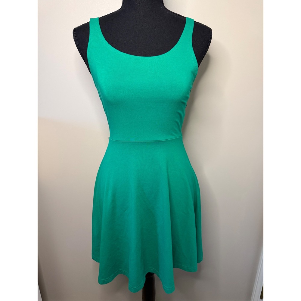 Express Green Fit and Flare Skater Dress Sleeveless Scoop Neck Mini XS